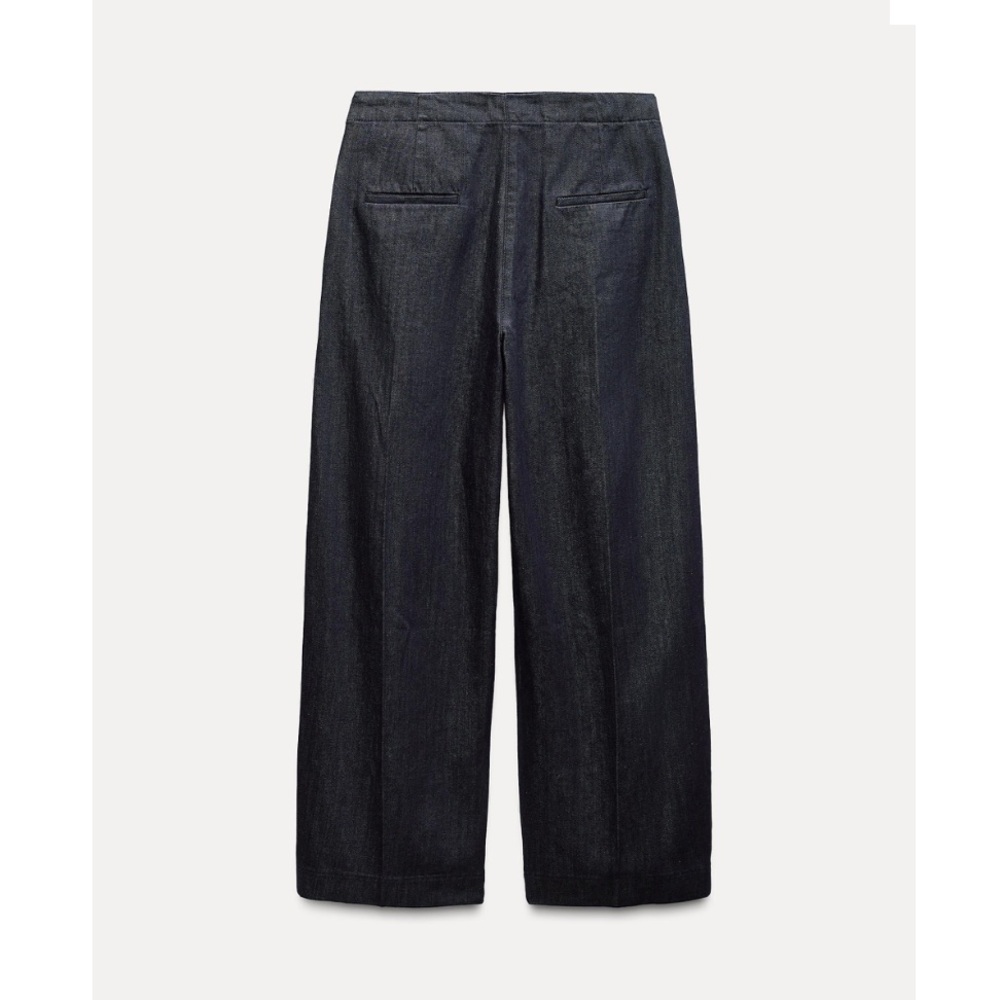 Zara Dark Blue wide leg Mid Waist Tapered Jeans relaxed Fit ZW Collection 27 NWT - Picture 3 of 9